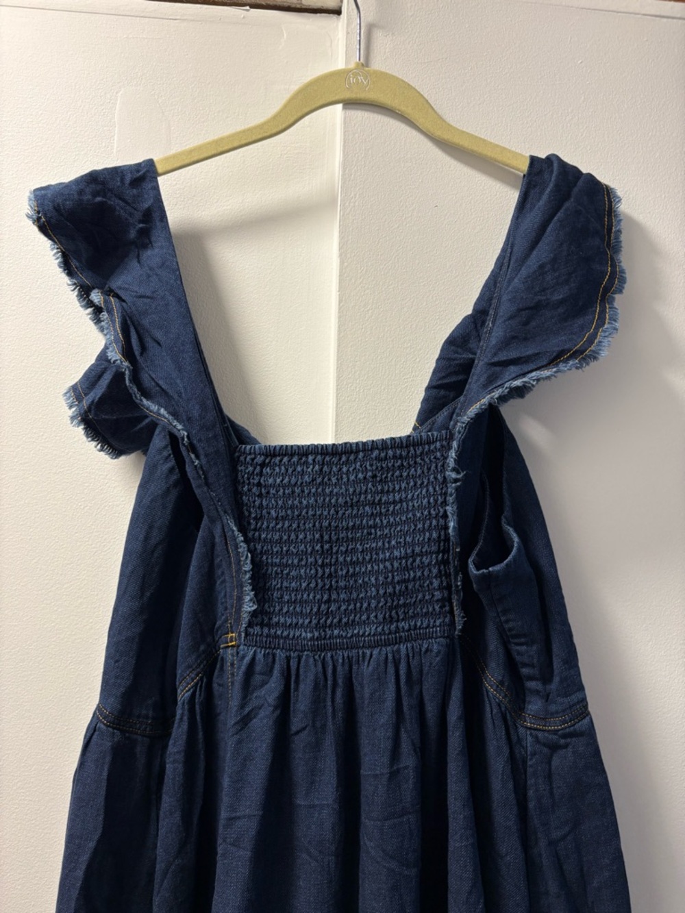 Anthropologie 1X Pilcro Sweetheart Flutter Sleeve Maxi Denim Dress EUC - Picture 11 of 15